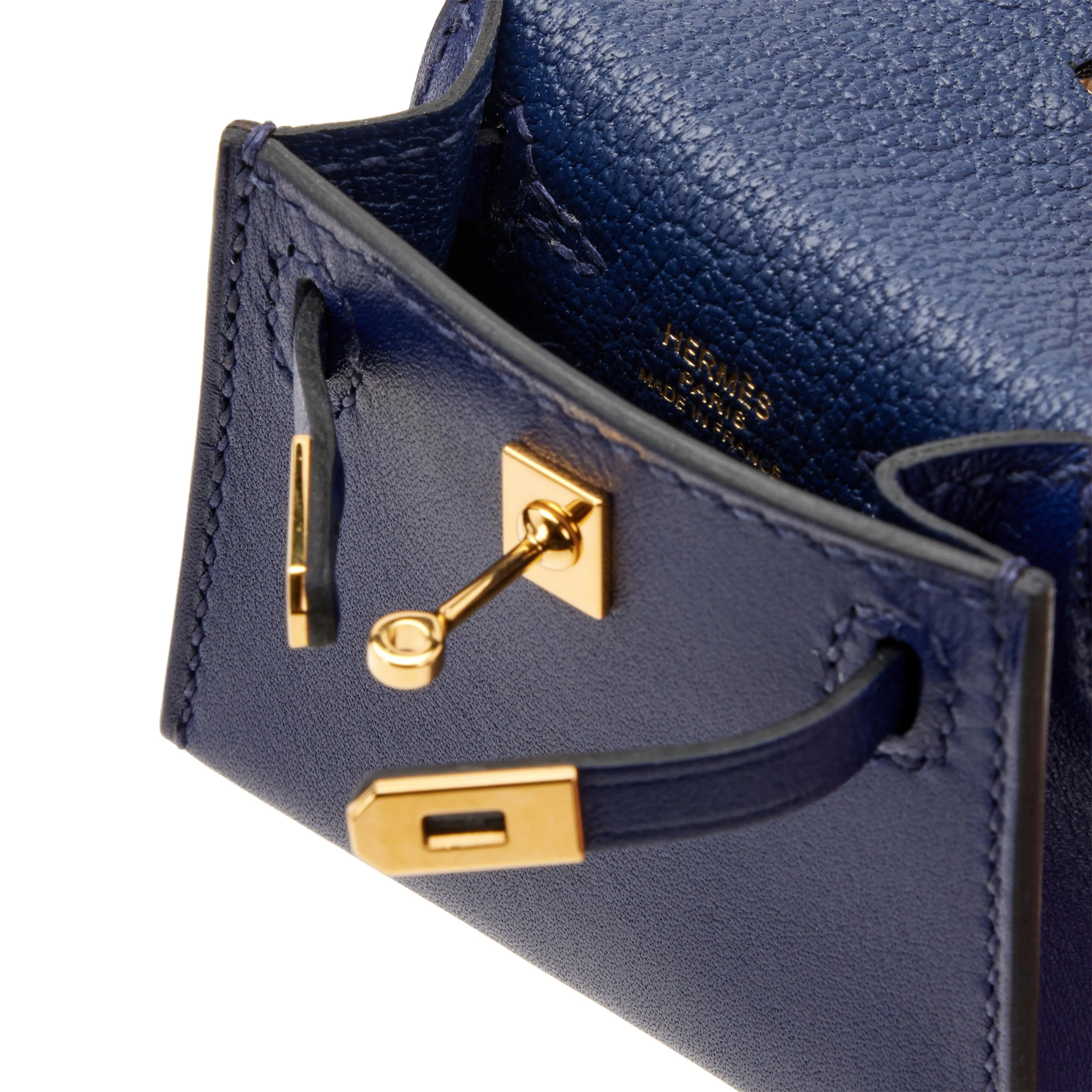 Hermès Blue Encre Tadelakt Micro Mini Twilly Kelly Bag Charm Gold Hardware, 2022