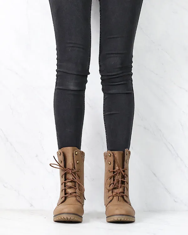 In the Woods Ankle Sweater Cuff Boots in Taupe