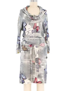 John Galliano Gazette Print Sweater Dress