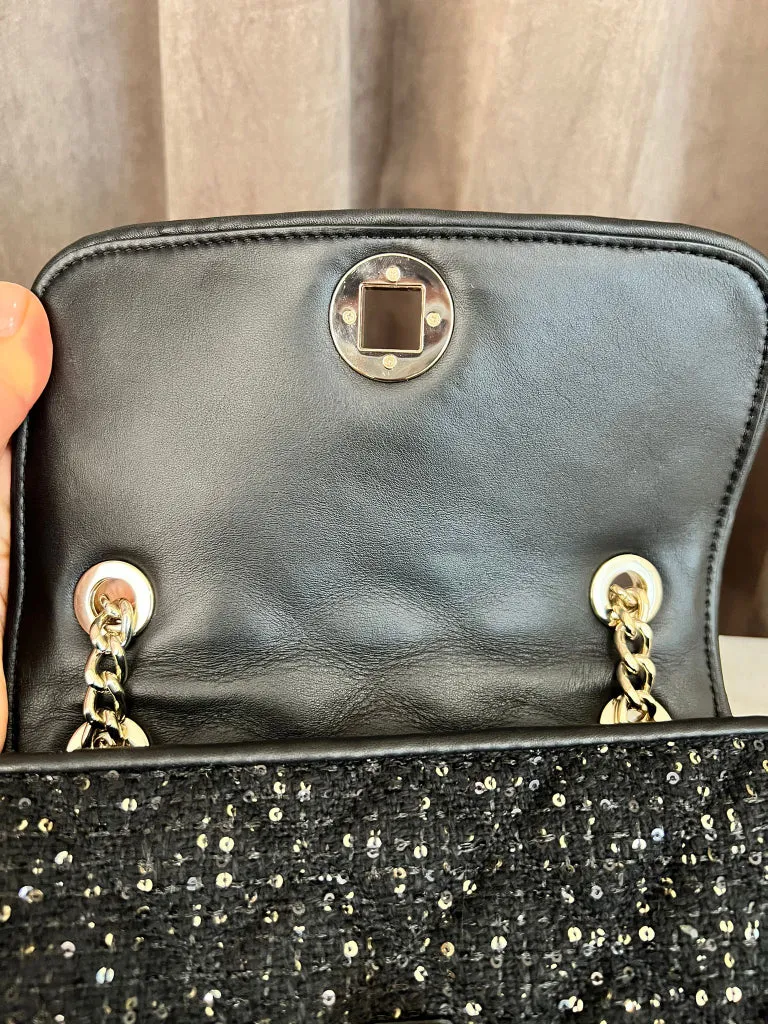 Kate Spade Black Tweed & Sequin Flap Bag