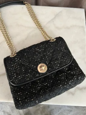 Kate Spade Black Tweed & Sequin Flap Bag