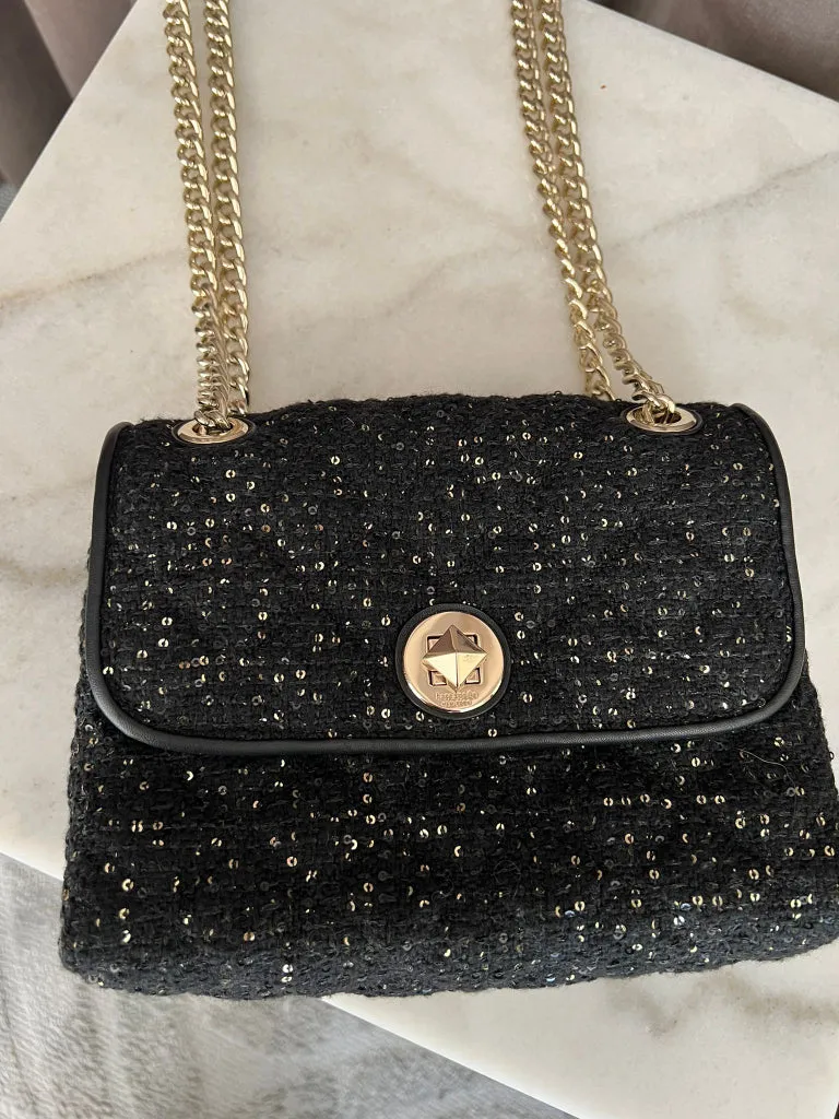 Kate Spade Black Tweed & Sequin Flap Bag