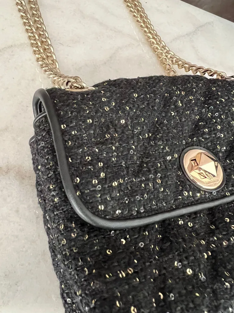 Kate Spade Black Tweed & Sequin Flap Bag