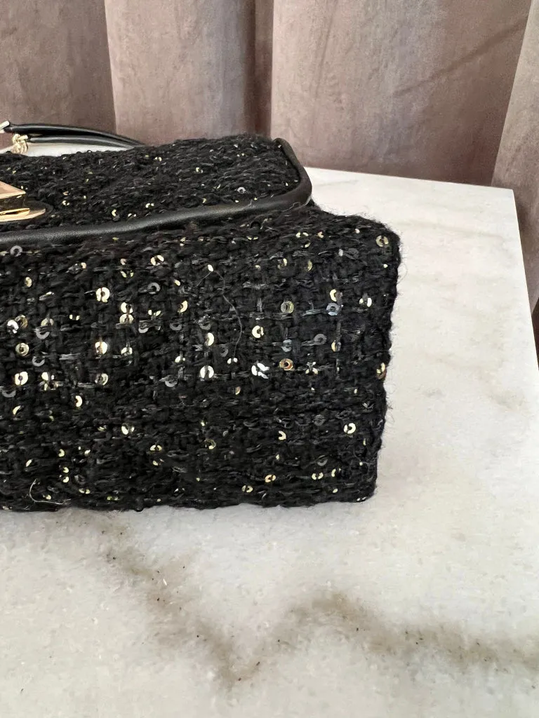 Kate Spade Black Tweed & Sequin Flap Bag