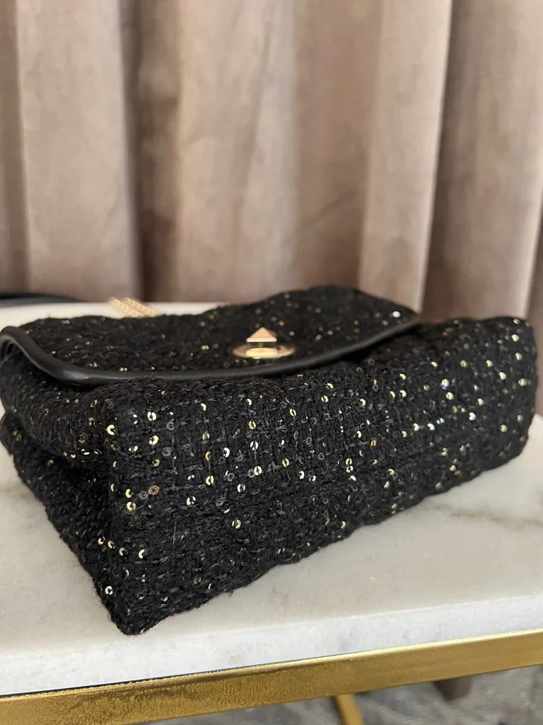 Kate Spade Black Tweed & Sequin Flap Bag