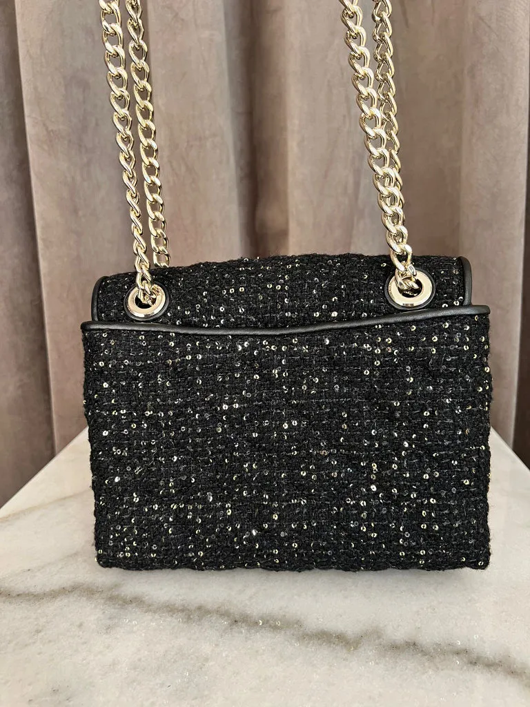 Kate Spade Black Tweed & Sequin Flap Bag