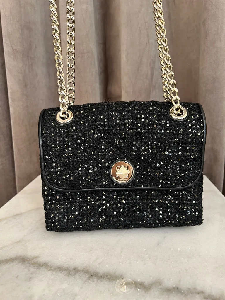 Kate Spade Black Tweed & Sequin Flap Bag