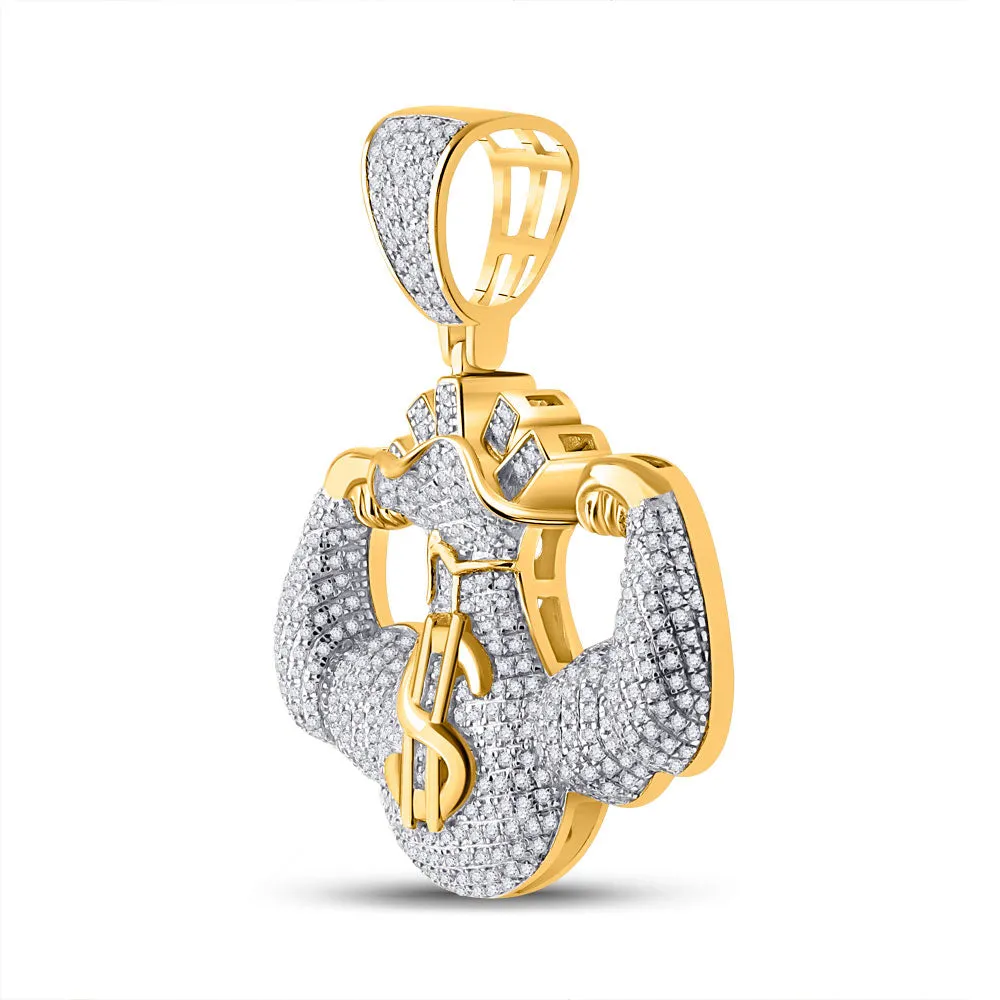 Keene Jewelers 10kt Yellow Gold Mens Round Diamond Flex Money Bag Charm Pendant 1-1/3 Cttw