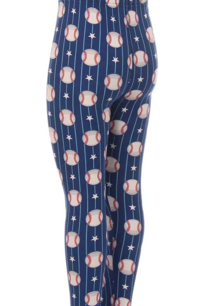 Kid's Colorful Baseball Stars Pattern Printed Leggings