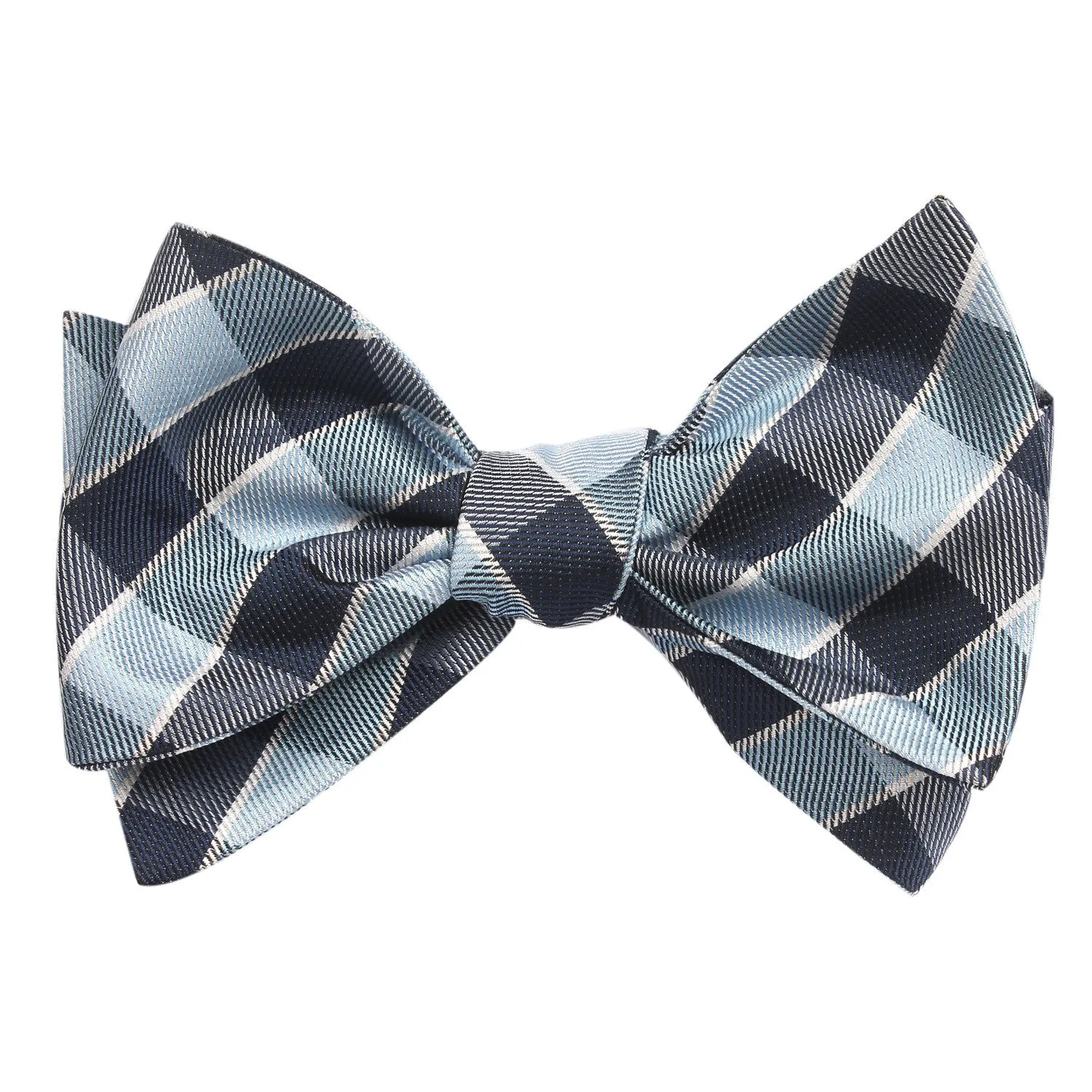 Light and Navy Blue Checkered Bow Tie Untied