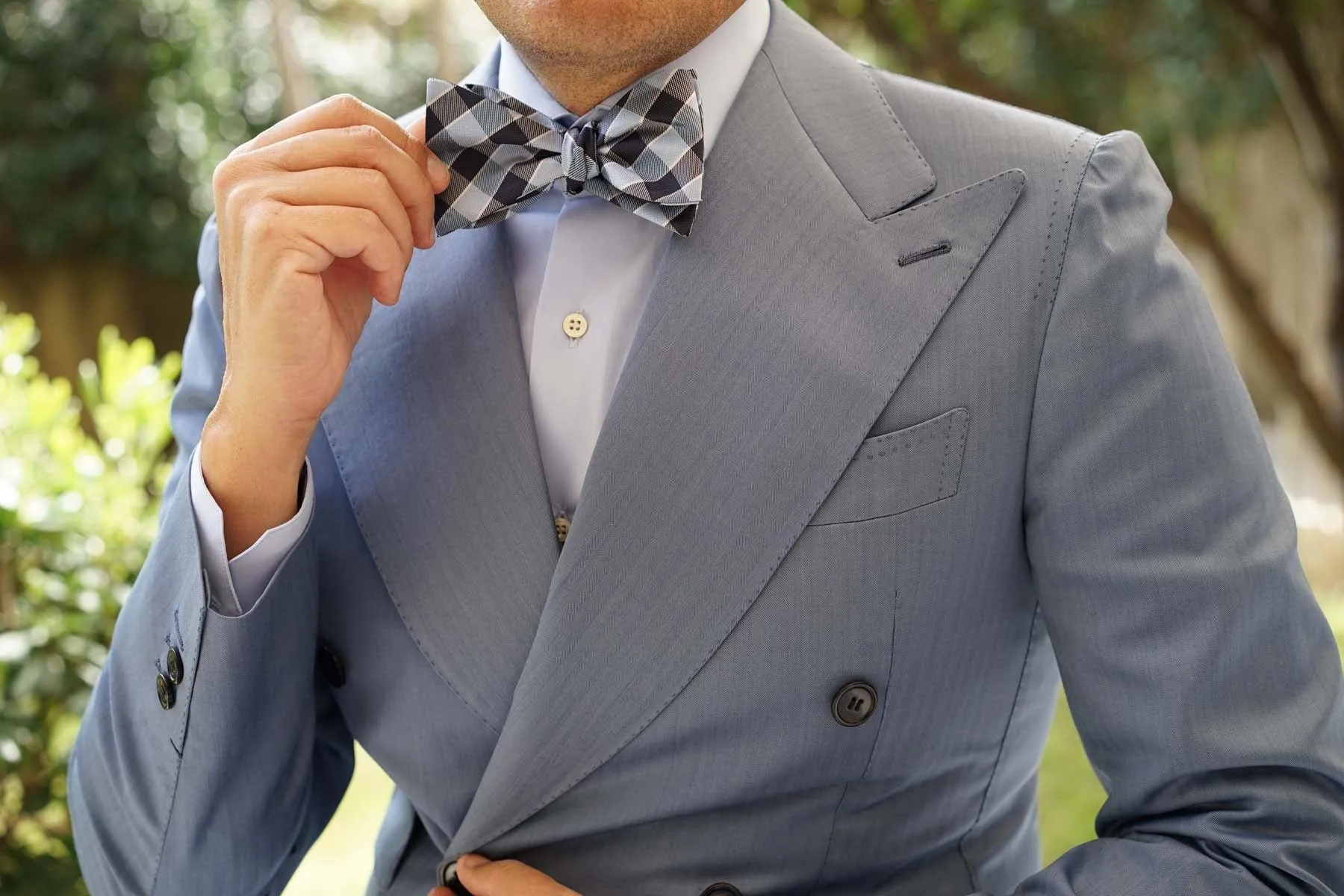 Light and Navy Blue Checkered Bow Tie Untied