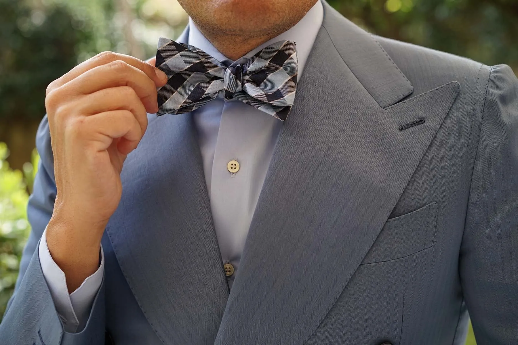 Light and Navy Blue Checkered Bow Tie Untied