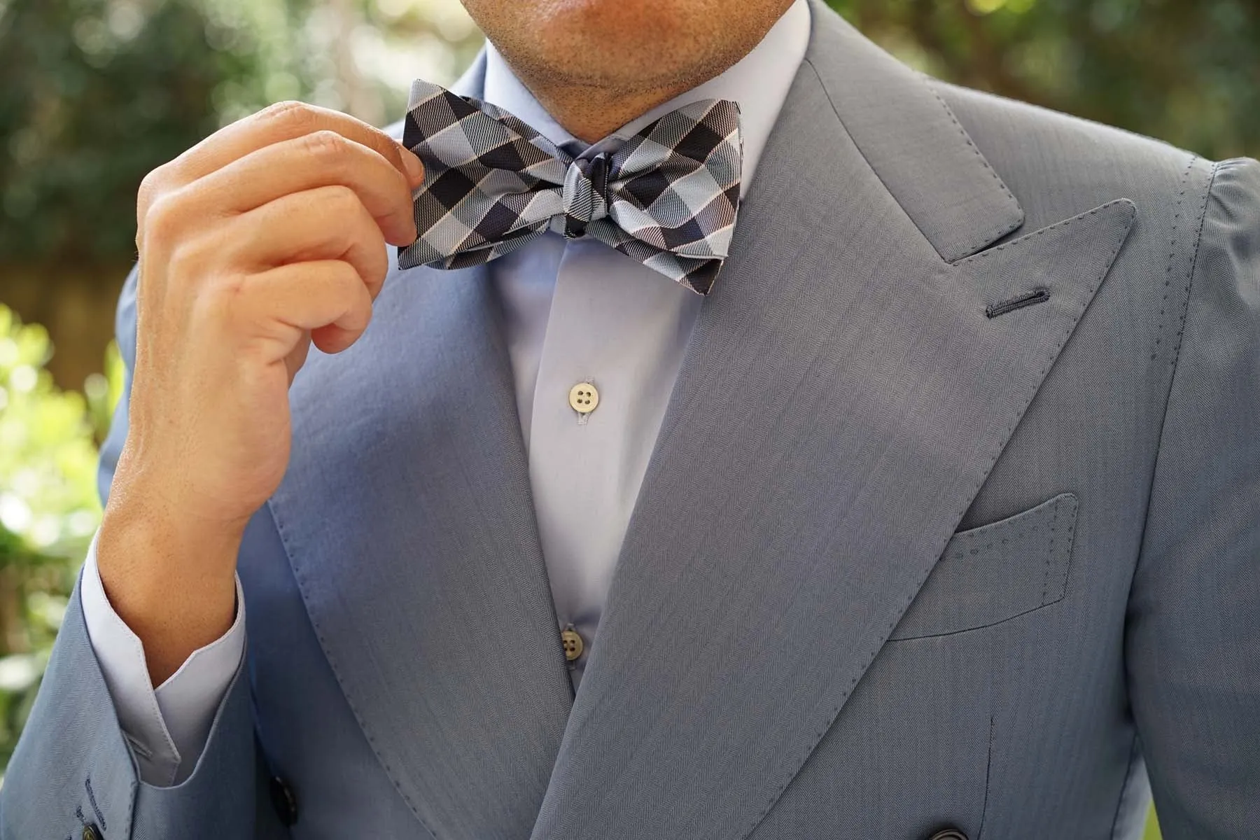 Light and Navy Blue Checkered Bow Tie Untied