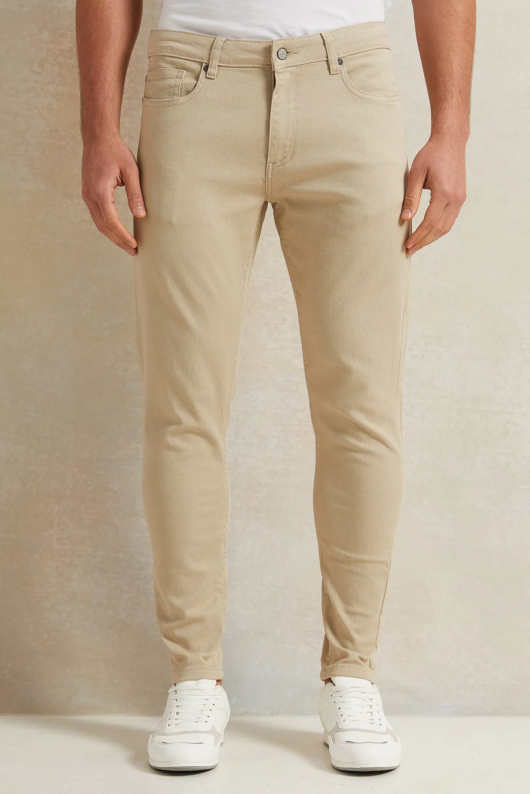 Men Beige Slim Fit Denim Jeans