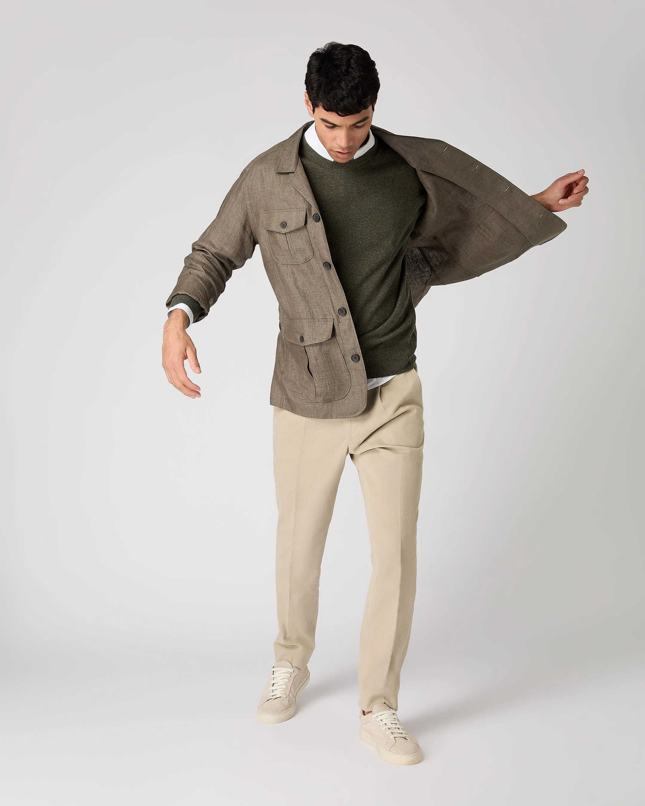 Men's Linen Jacket Khaki Green