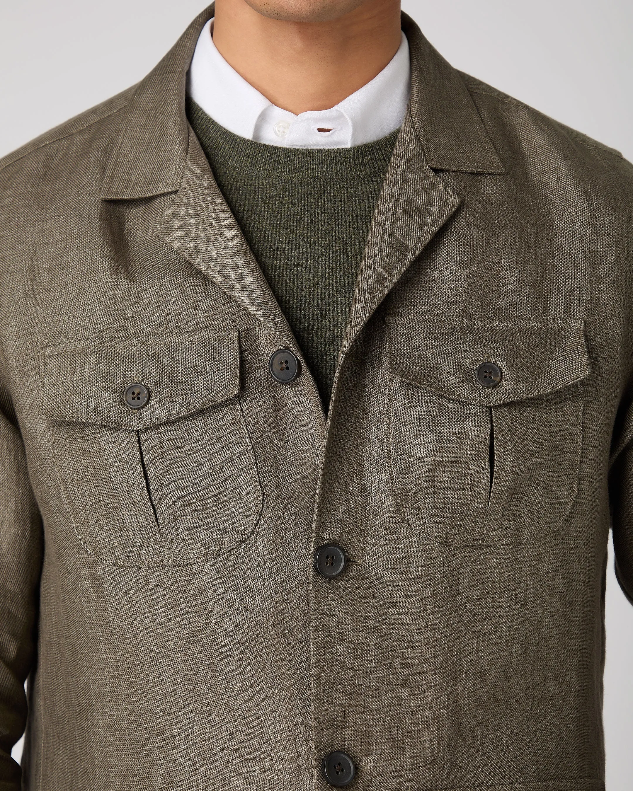 Men's Linen Jacket Khaki Green