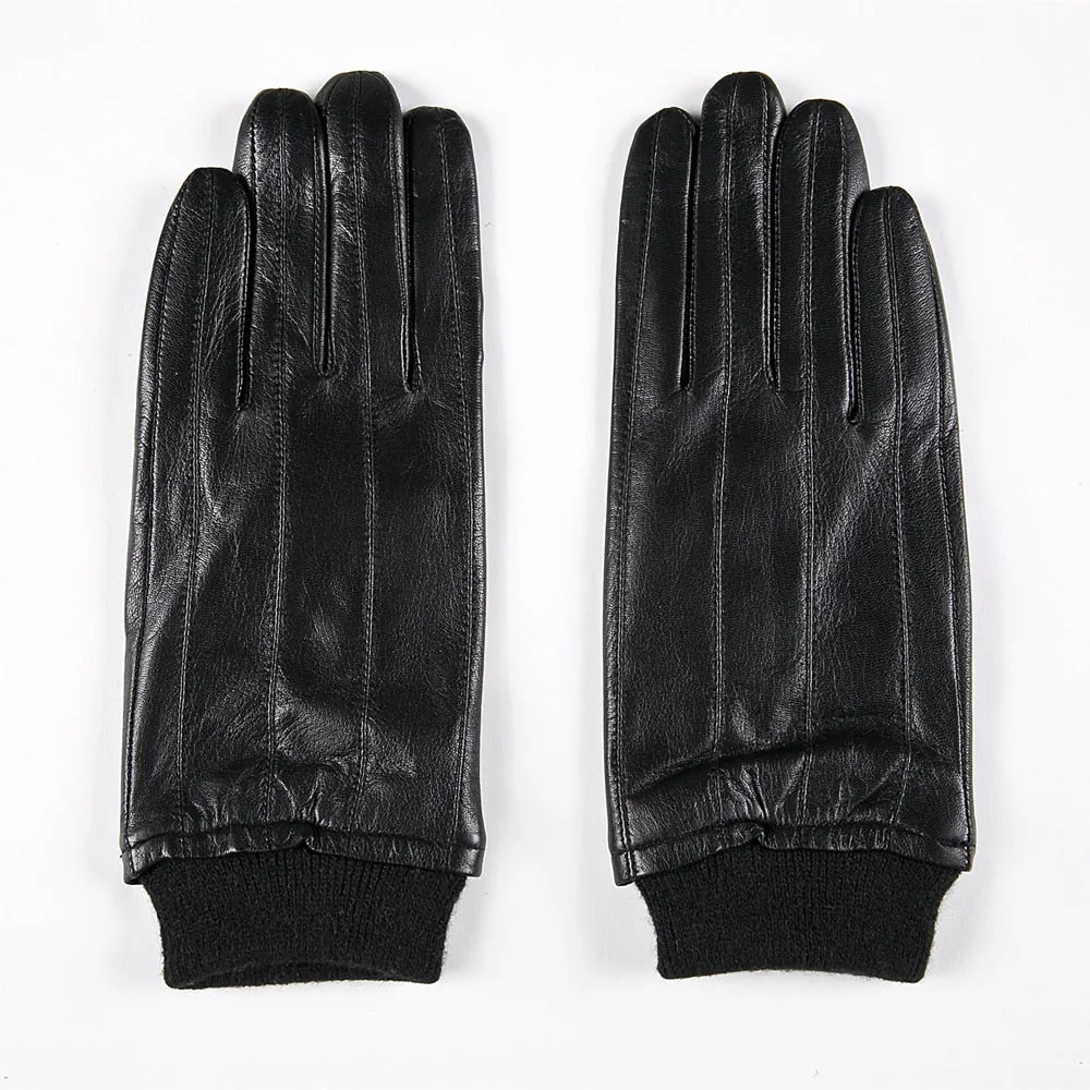 Men's Soft Driving Winter Real Leather Goatskin Fleece Lining Warm Gloves