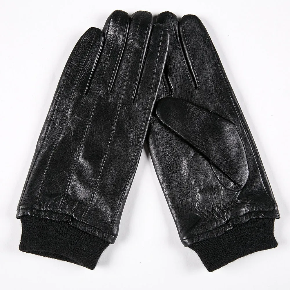 Men's Soft Driving Winter Real Leather Goatskin Fleece Lining Warm Gloves