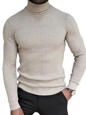 Men's solid color knitted casual high collar pullover sweater