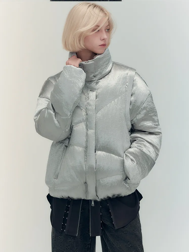 Metallic Nichi Bold Stand-Collar Down-Jacket