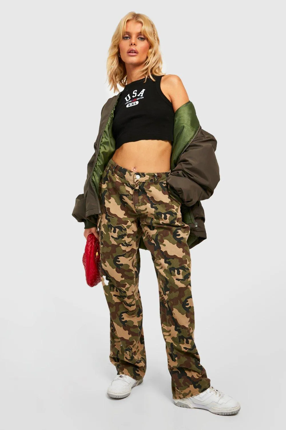 Mid Rise Camo Boyfriend Jeans