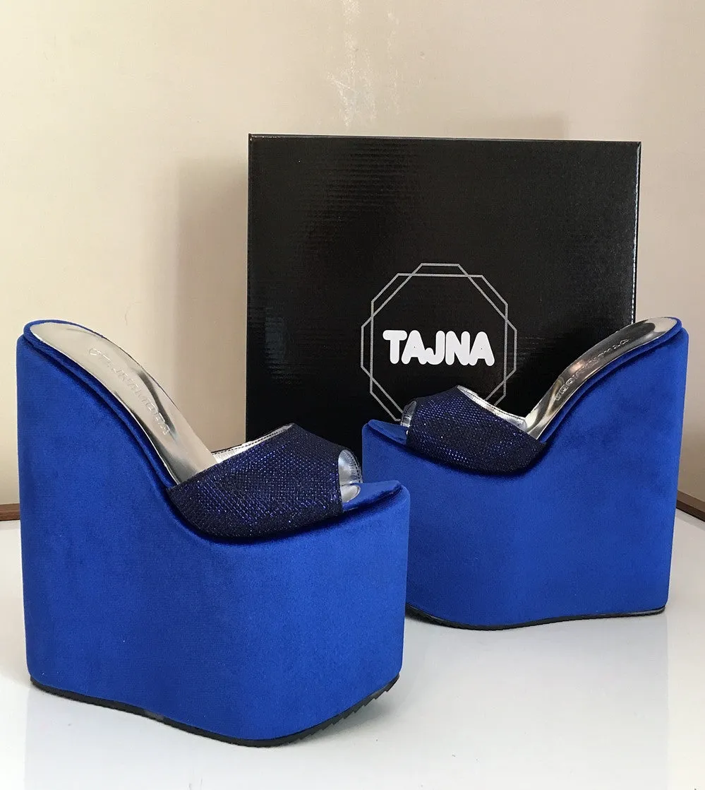 Mules Cobalt Blue Wedge Heel Platform High Heels Shoes