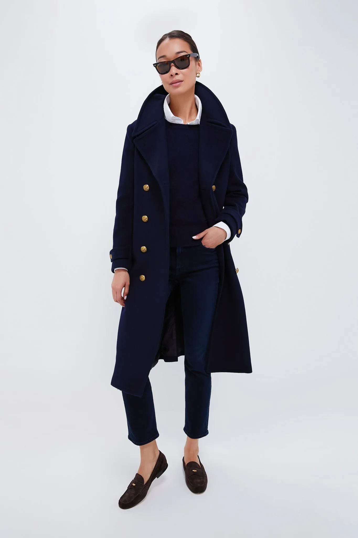 Navy Wool Melton Coat