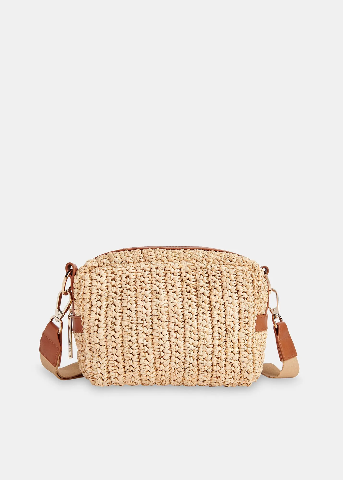 Neutral Straw Bibi Crossbody Bag