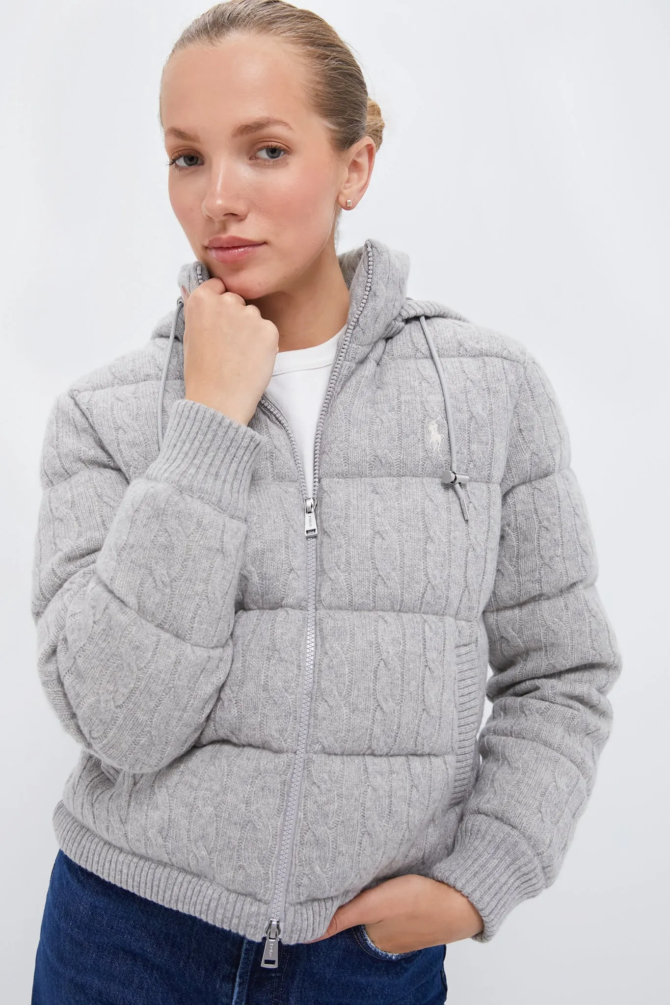 New Heather Grey Wool Cashmere Blend Insulated Coat