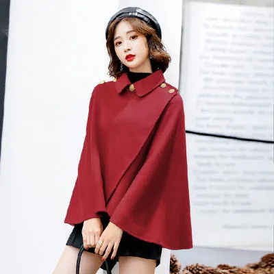 New Women's Red Fashion Woolen Coat Cloak Coat