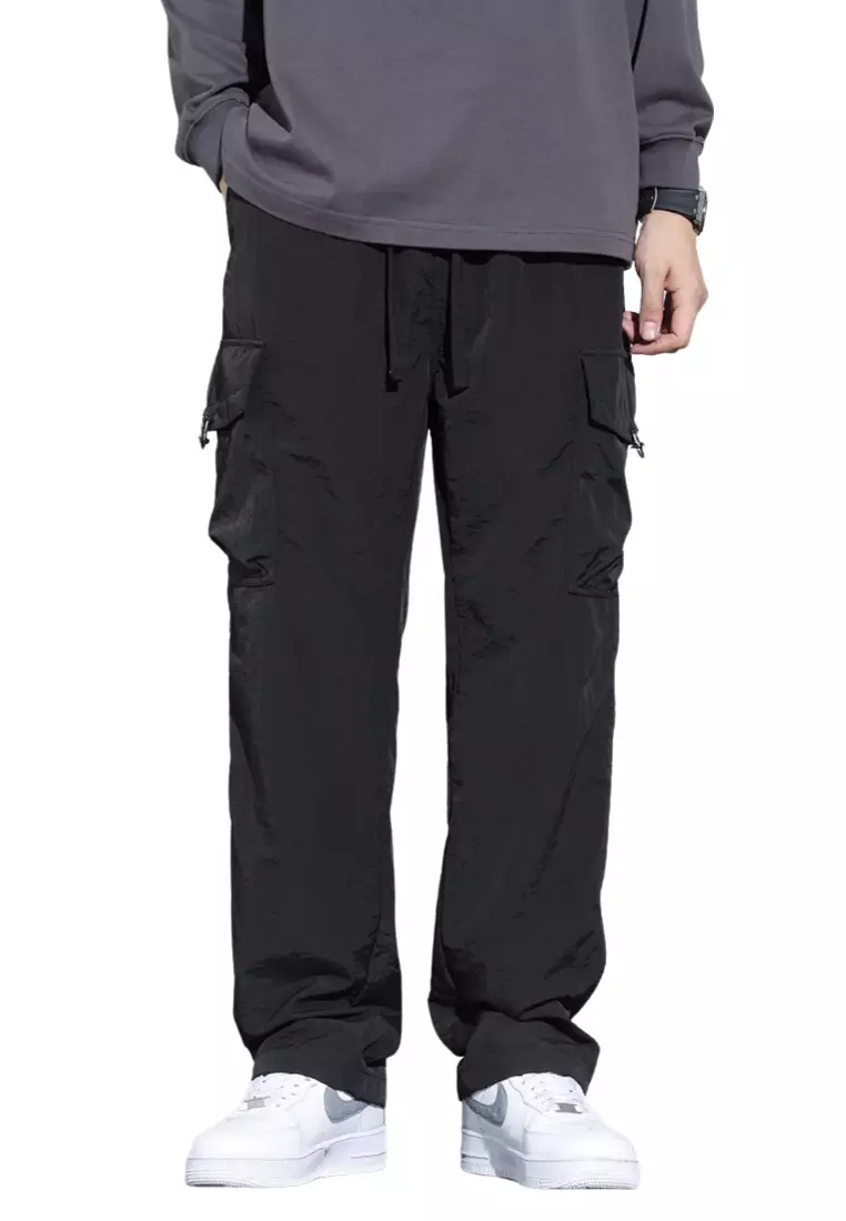 OPCHIC Men's All-match Drawstring Waist Straight Cargo Pant