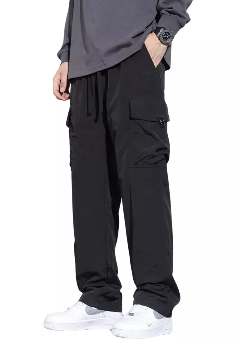 OPCHIC Men's All-match Drawstring Waist Straight Cargo Pant