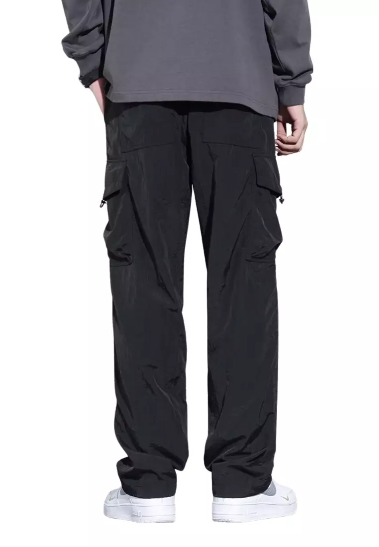 OPCHIC Men's All-match Drawstring Waist Straight Cargo Pant