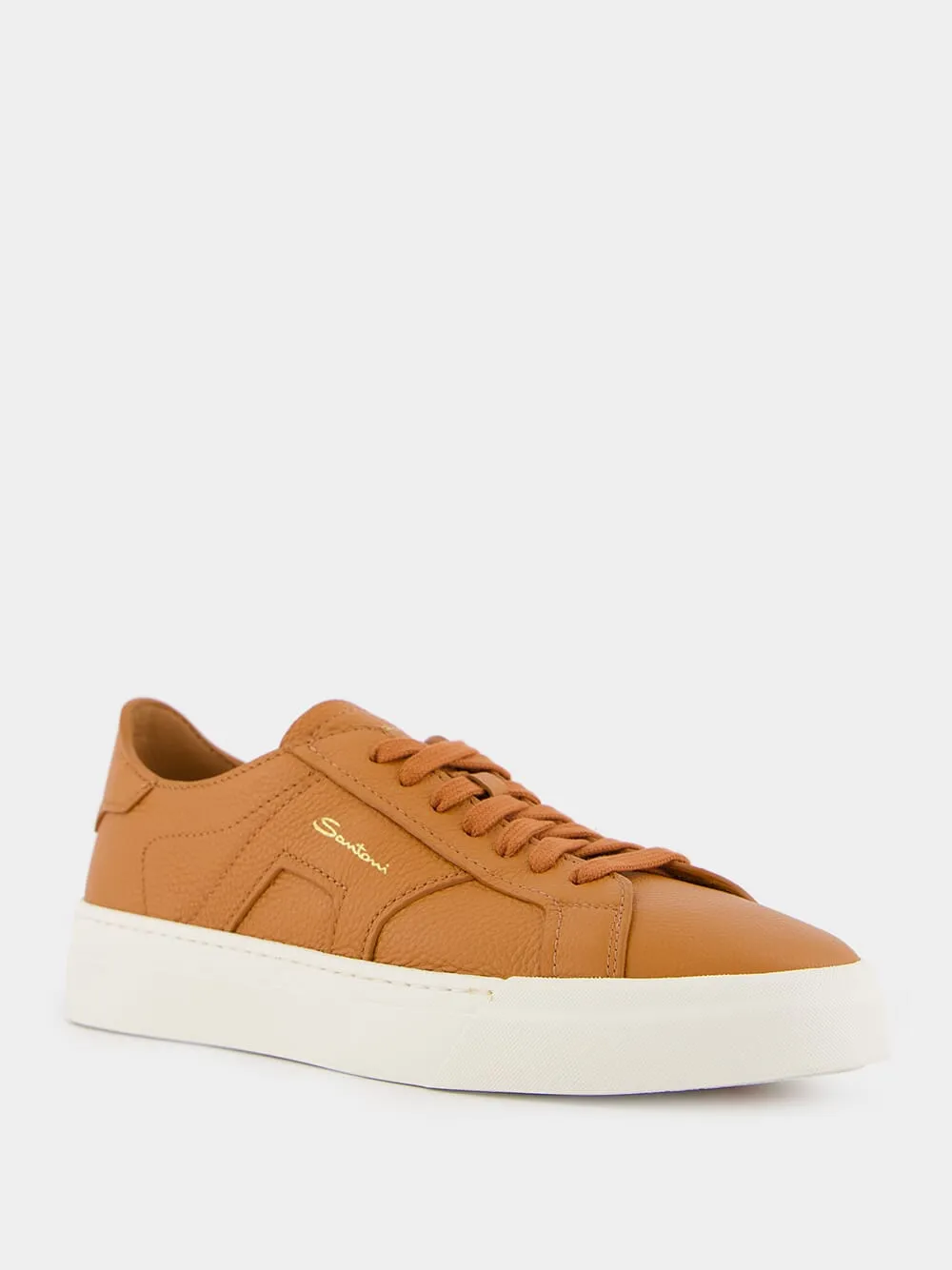 Orange Tumbled Leather Double Buckle Sneaker