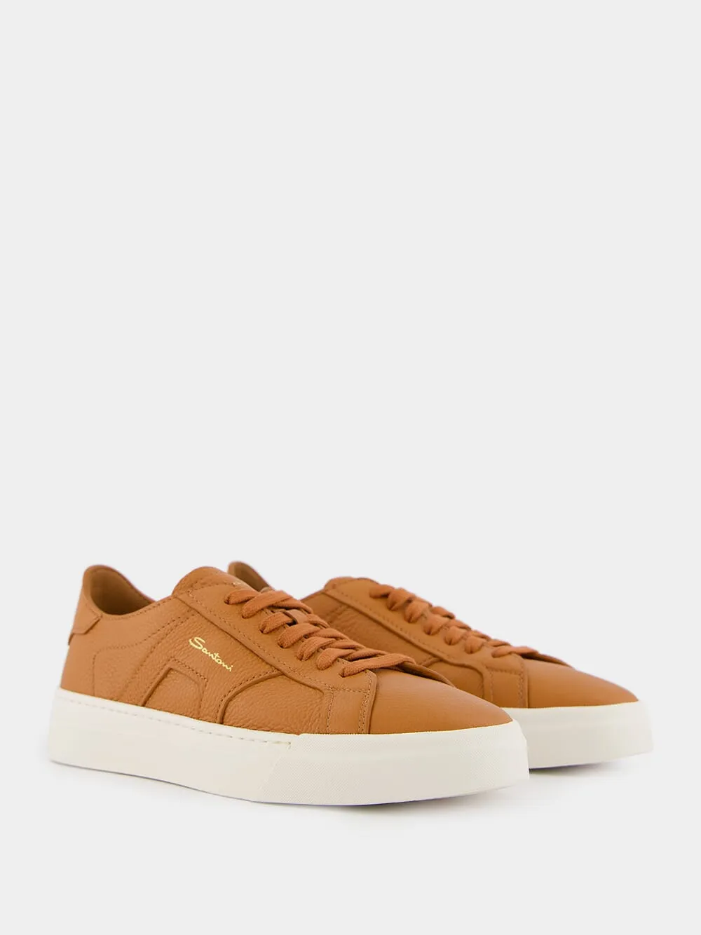 Orange Tumbled Leather Double Buckle Sneaker