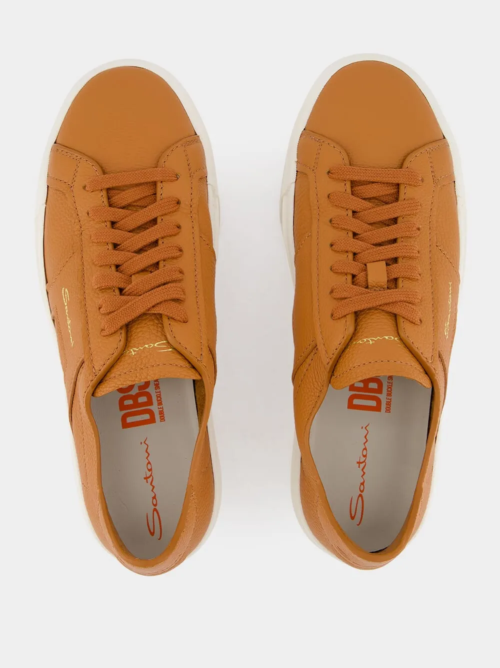 Orange Tumbled Leather Double Buckle Sneaker