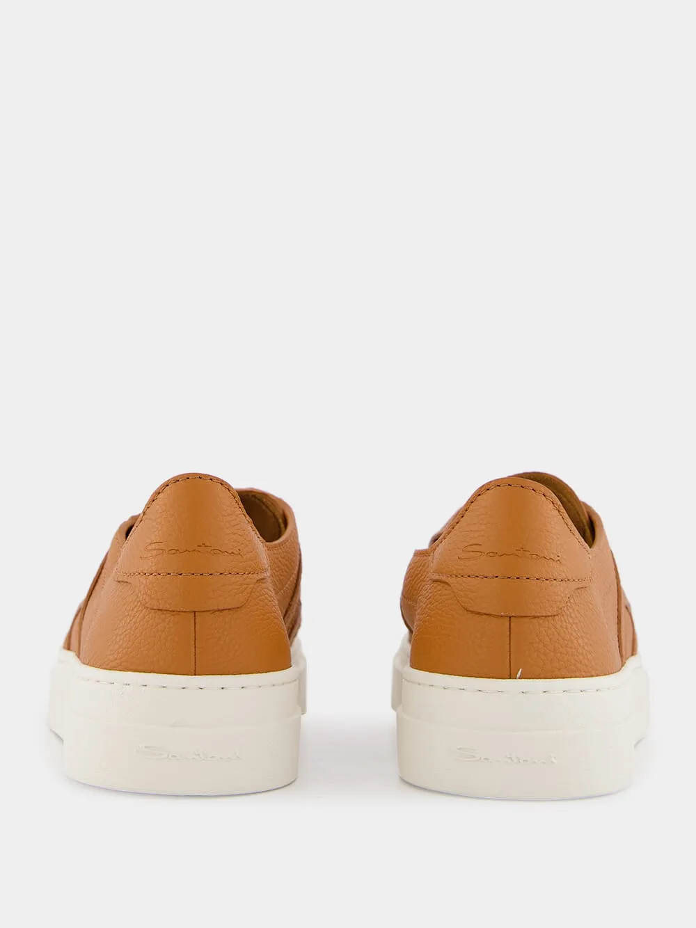 Orange Tumbled Leather Double Buckle Sneaker