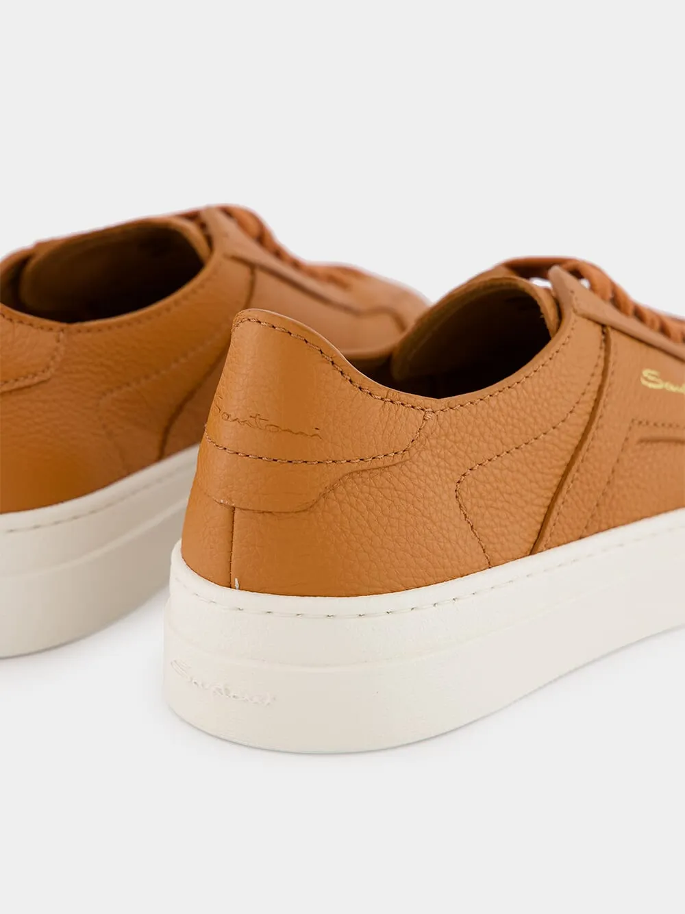 Orange Tumbled Leather Double Buckle Sneaker