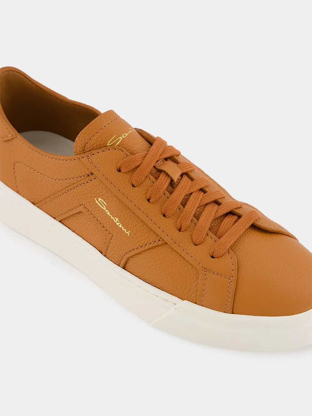 Orange Tumbled Leather Double Buckle Sneaker