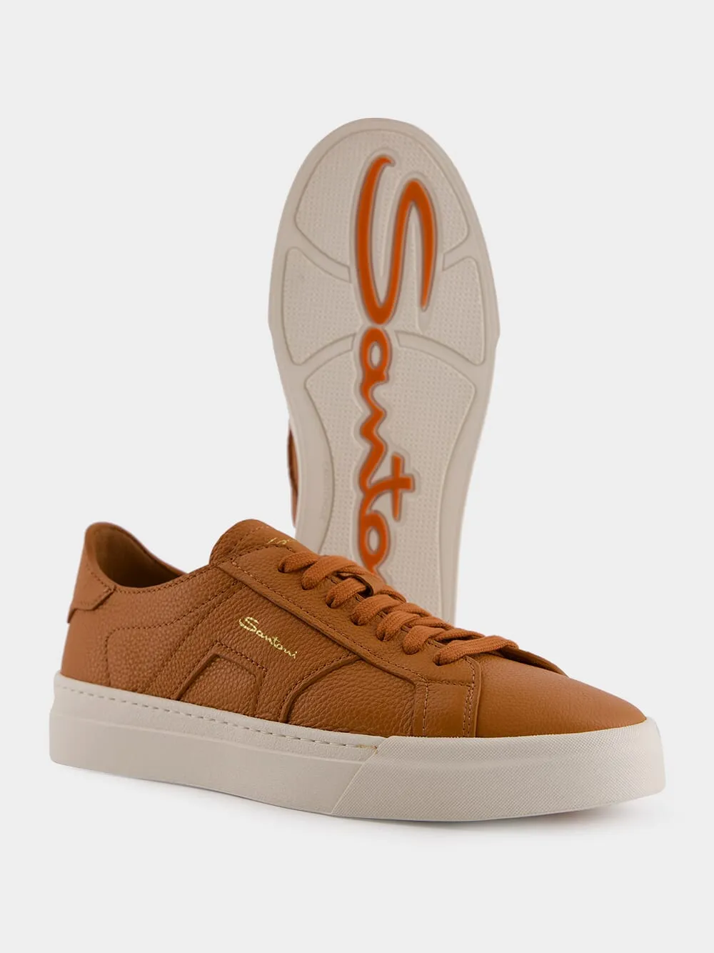 Orange Tumbled Leather Double Buckle Sneaker