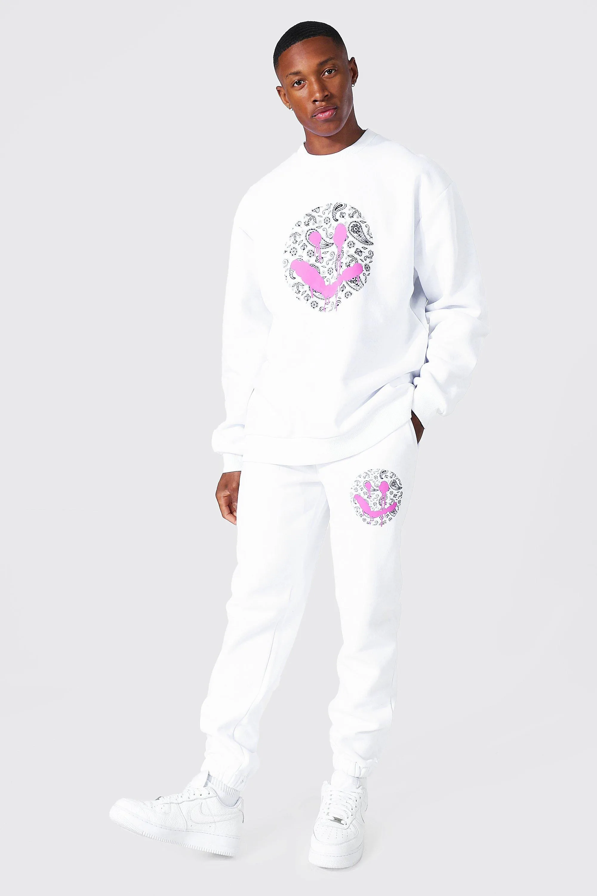 Oversized Paisley Drip Face Sweater Tracksuit