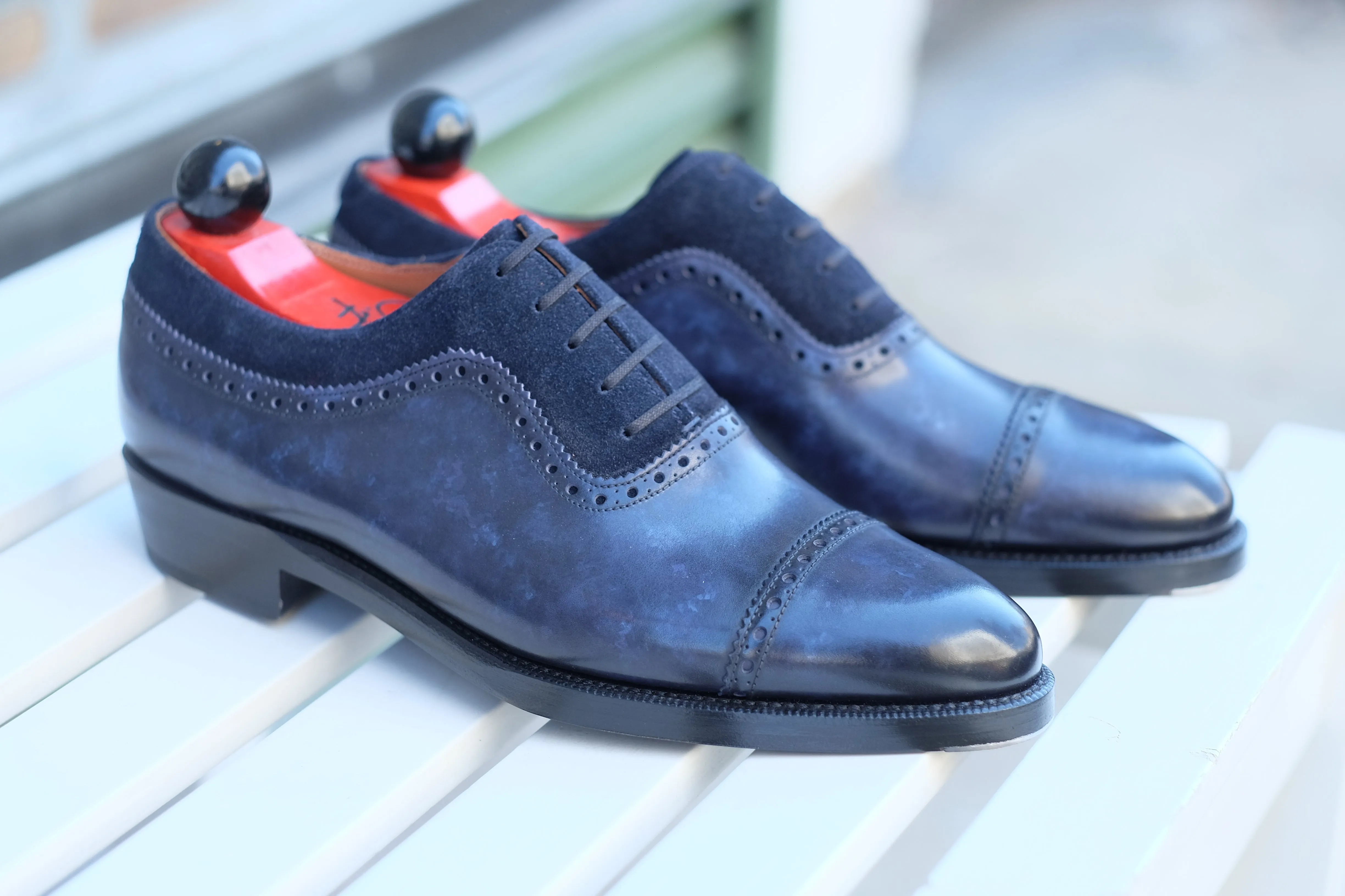 Palacio - MTO - Navy Marble Patina / Navy Suede - TMG Last - Double Leather Sole