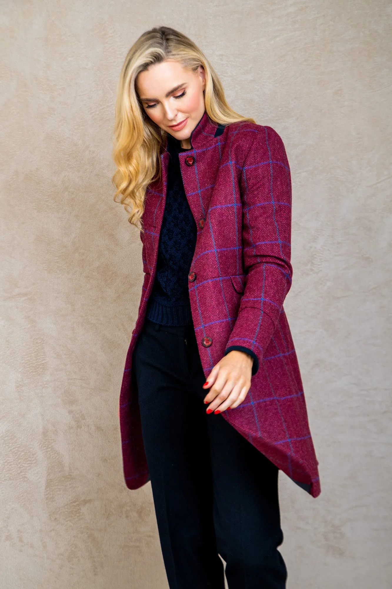 Pamela Tweed Coat - Rose Herringbone Check