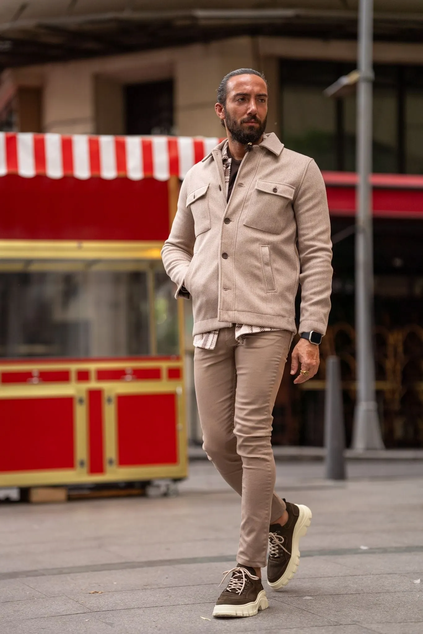 Paris Beige Slim Fit Double Pocket Wool Coat