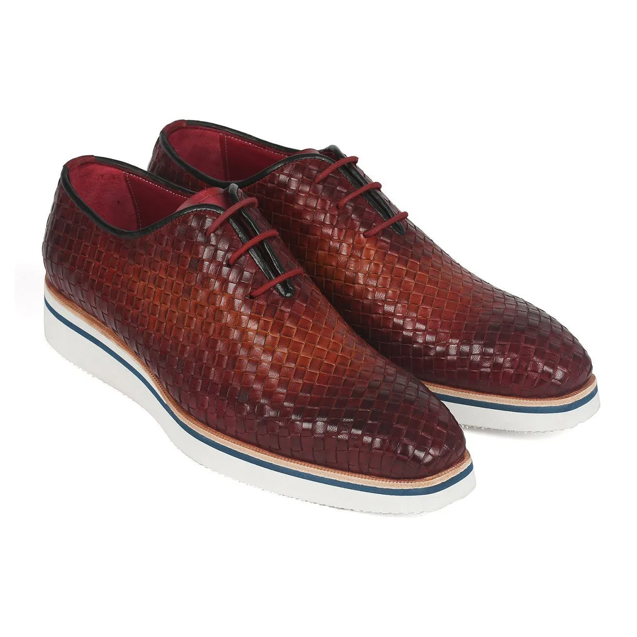 Paul Parkman 182-RDH-BRW Men's Shoes Reddish Brown Woven Leather Smart Oxfords (PM6307)