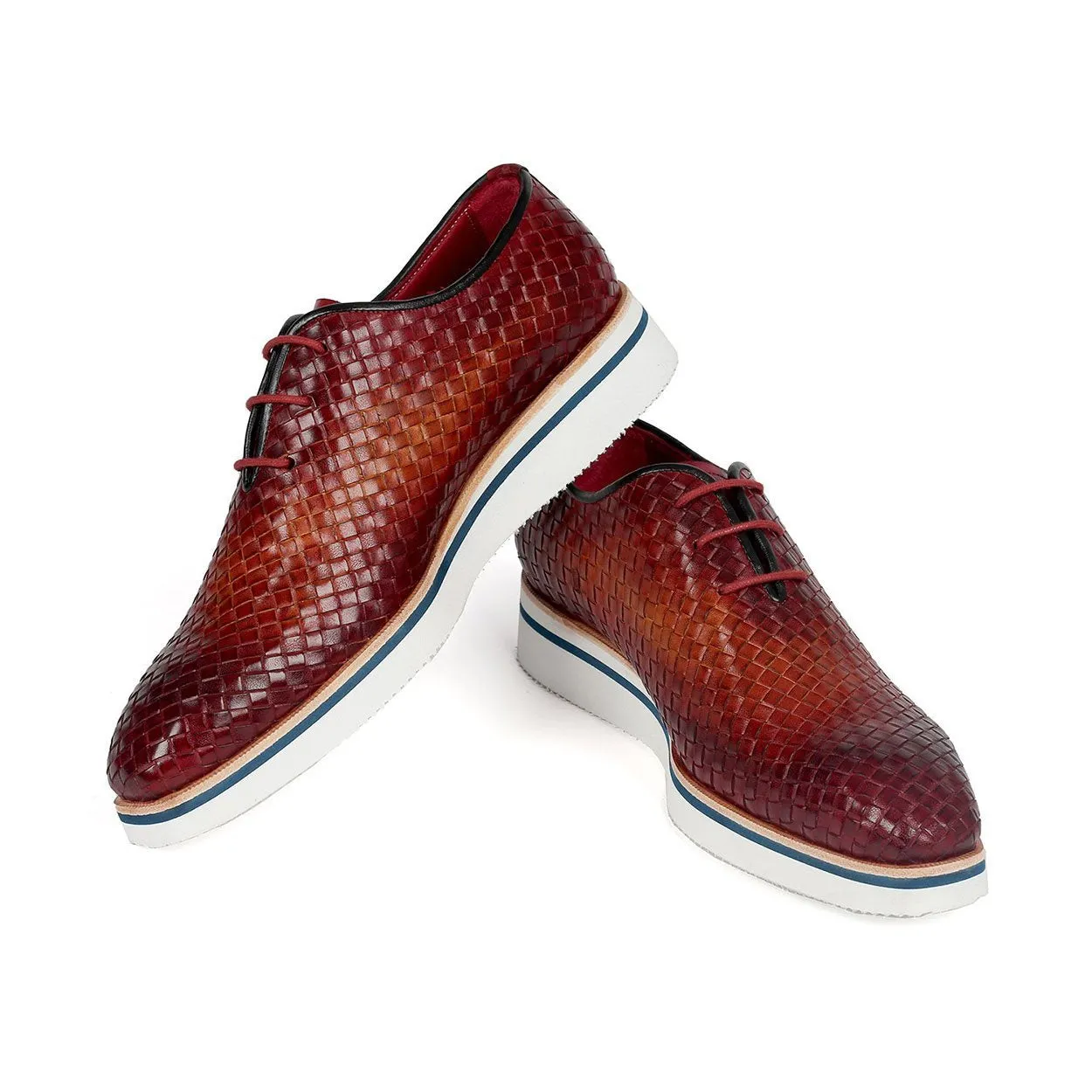 Paul Parkman 182-RDH-BRW Men's Shoes Reddish Brown Woven Leather Smart Oxfords (PM6307)