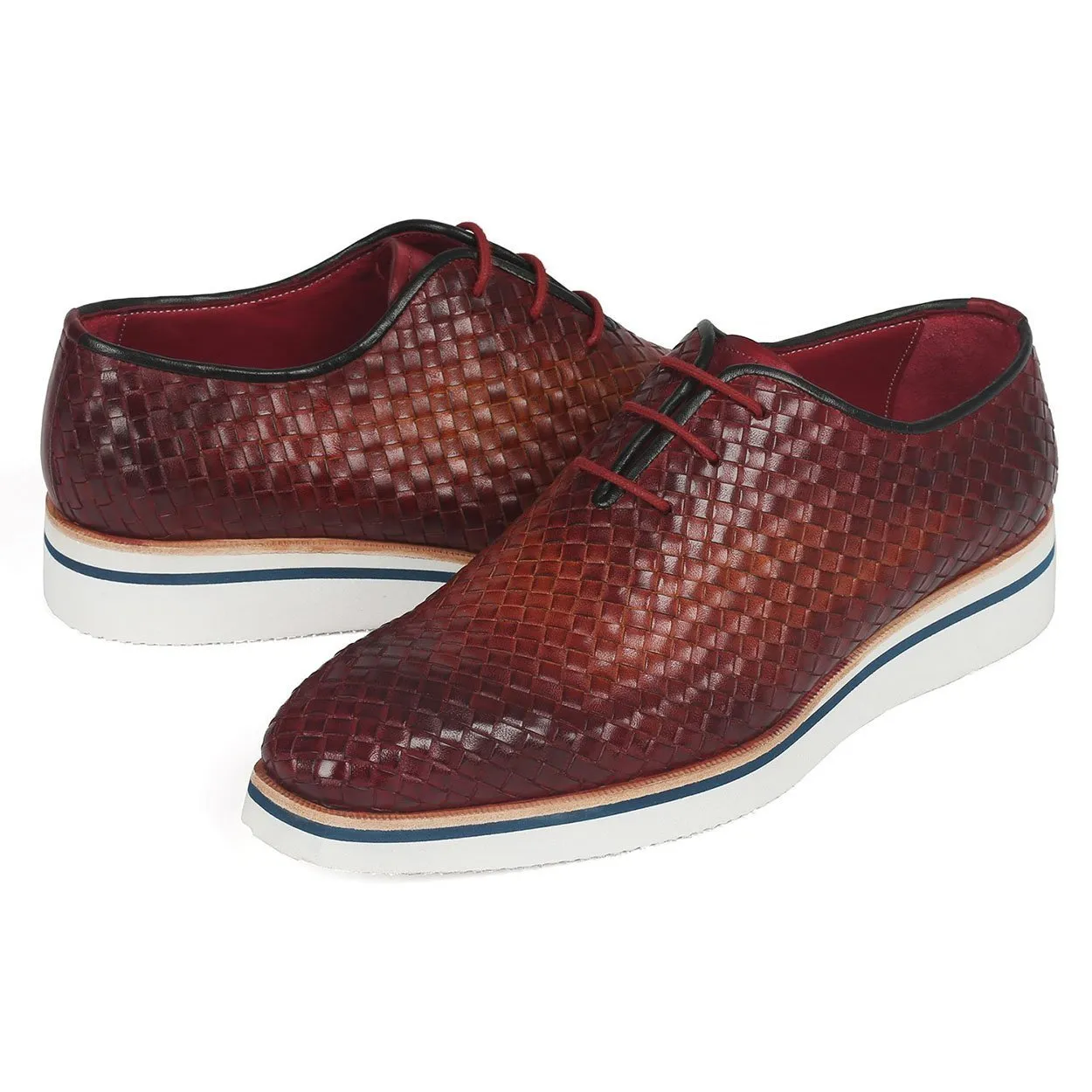 Paul Parkman 182-RDH-BRW Men's Shoes Reddish Brown Woven Leather Smart Oxfords (PM6307)