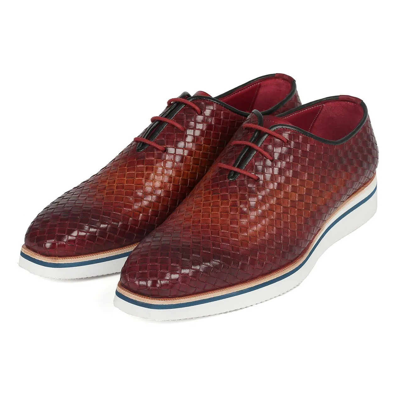 Paul Parkman 182-RDH-BRW Men's Shoes Reddish Brown Woven Leather Smart Oxfords (PM6307)