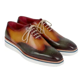 Paul Parkman 188-GRN-CML Men's Shoes Green & Camel Calf-Skin Leather Smart Wingtip Oxfords (PM6306)