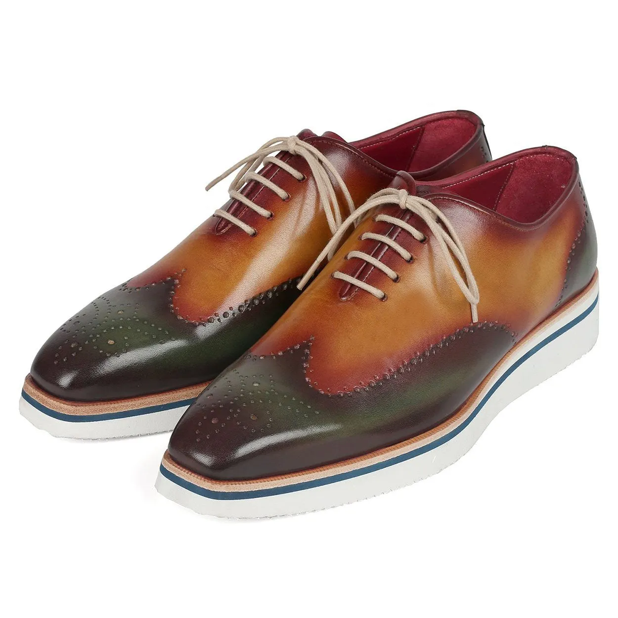 Paul Parkman 188-GRN-CML Men's Shoes Green & Camel Calf-Skin Leather Smart Wingtip Oxfords (PM6306)